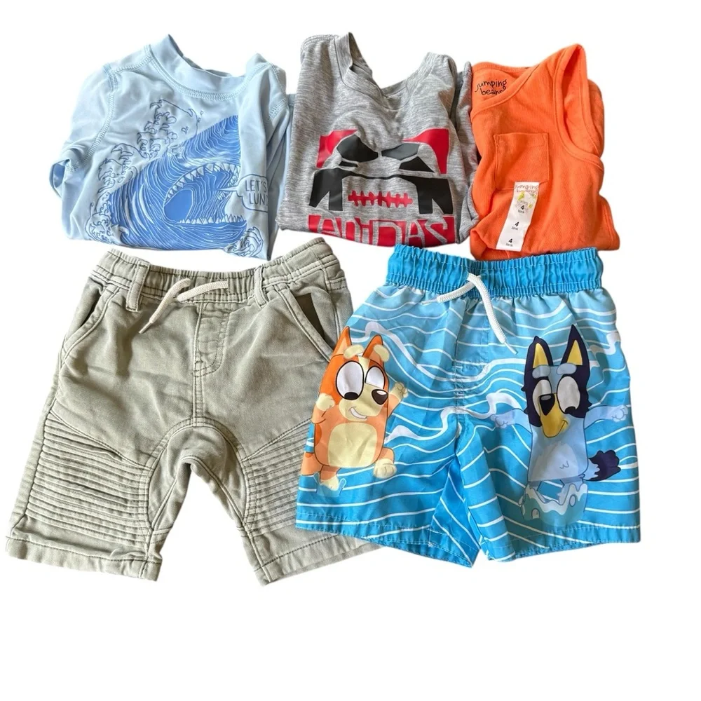 Bundle Set 5PC Toddler Boy 4T Summer Shorts Swim Tops Tee Adidas Bluey - Picture 1 of 7